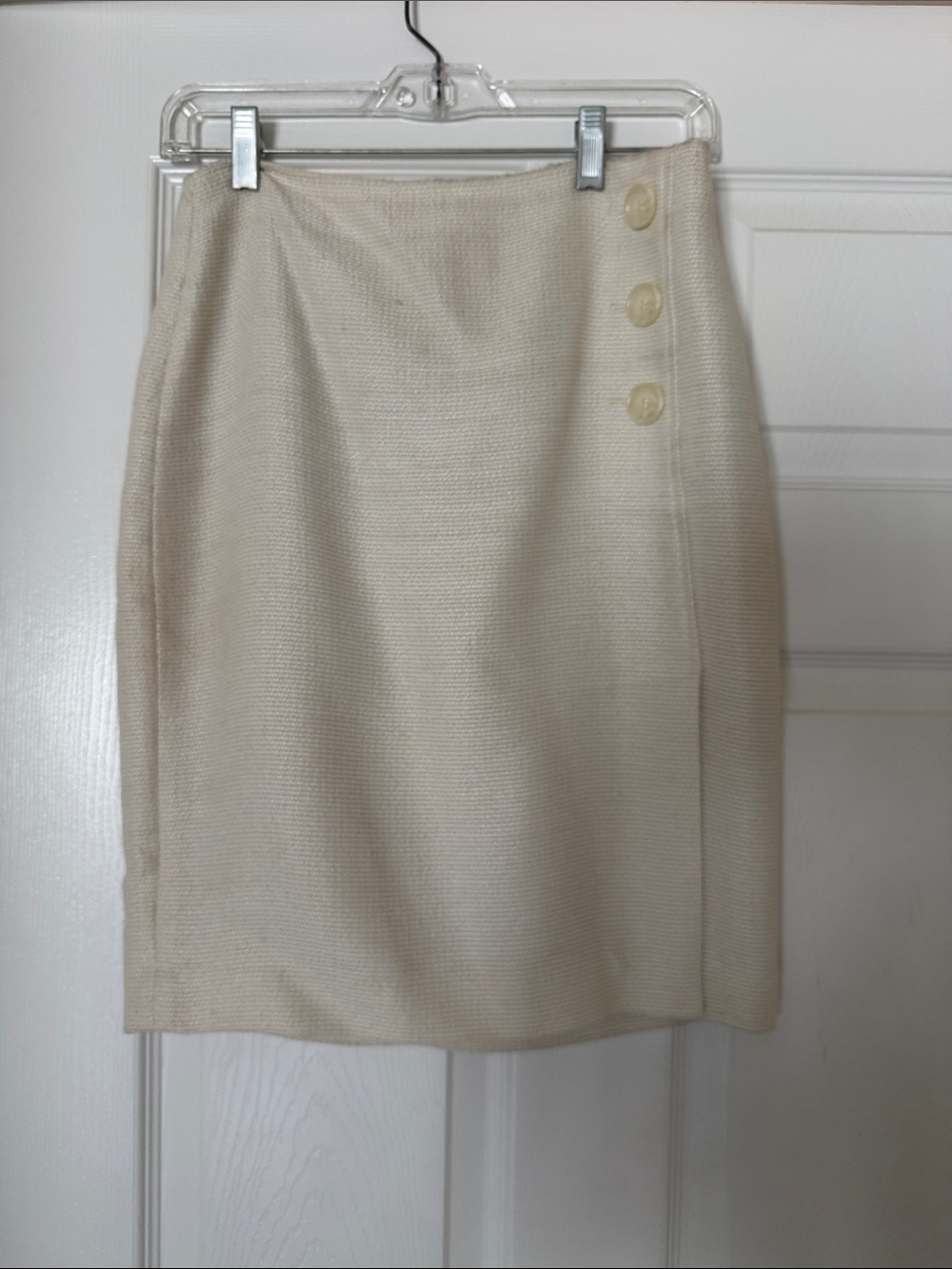 Ann Taylor Cream Pencil Skirt with Side Buttons